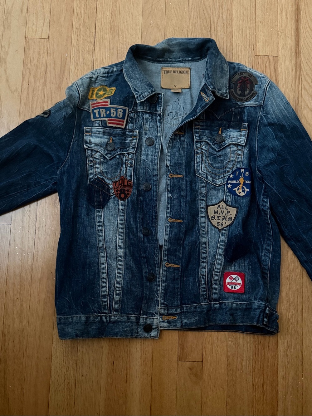 Men’s vintage True Religion Mens Blue Denim Patch Jacket